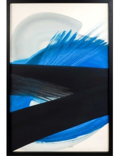 Composition en bleu et noir, technique mixte sur carton maroufle sur toile de Monique Orsini
