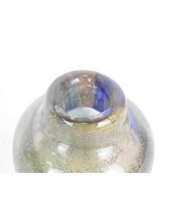 Vase - Jean-Claude Novaro - Vase en verre soufflé vert et bleu à décor de paillons dorés. H : 10,5 cm.