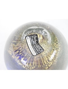 Vase - Jean-Claude Novaro - Vase en verre soufflé vert et bleu à décor de paillons dorés. H : 10,5 cm.
