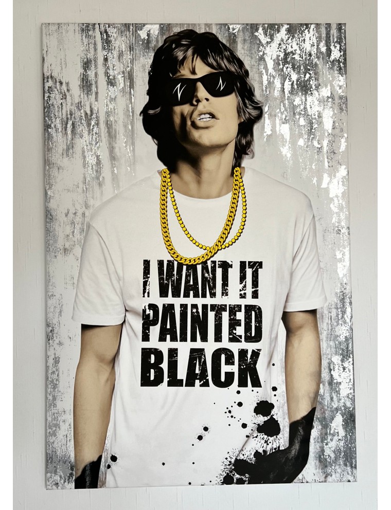 Paint is black, Mick Jagger. Technique mixte sur toile de Mr Sly