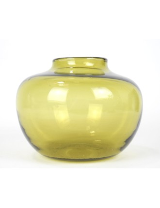 Vase - Claude Morin. Vase en verre soufflé à panse globulaire de couleur jaune