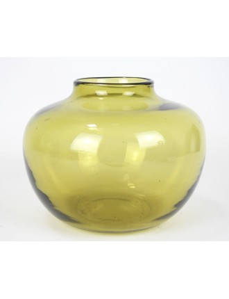 Vase - Claude Morin. Vase en verre soufflé à panse globulaire de couleur jaune