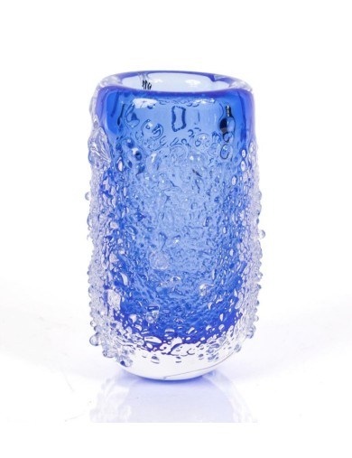 Mats Jonasson - Vase en épais transparent et bleu. Signé et numéroté sous la base. H :18 cm.