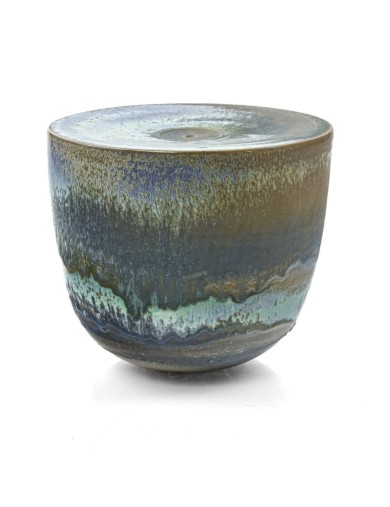 Antonio Lampecco - Vase en céramique à couverte émaillé gris et turquoise à reflets irisés.