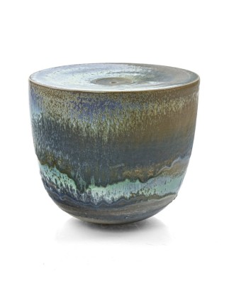 Antonio Lampecco - Vase en céramique à couverte émaillé gris et turquoise à reflets irisés.