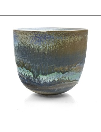 Antonio Lampecco - Vase en céramique à couverte émaillé gris et turquoise à reflets irisés.