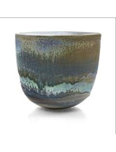 Antonio Lampecco - Vase en céramique à couverte émaillé gris et turquoise à reflets irisés.