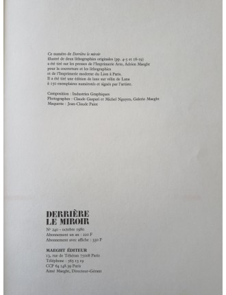 Derrière le Miroir n°240 - Livret Bram Van Velde. Paris, Maeght Editeur, oct. 1980.