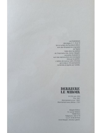 Derrière le miroir nº208 - Livret Antoni Tàpies. Monotypes, 1974 Paris. Editions Maeght.