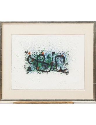 Lithographie en couleur sur papier japon nacré. Ma De Proverbis. 1970. Signée à la main de Joan Miró.