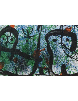 Lithographie en couleur sur papier japon nacré. Ma De Proverbis. 1970. Signée à la main de Joan Miró.