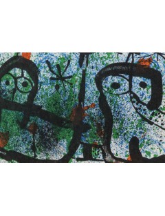 Lithographie en couleur sur papier japon nacré. Ma De Proverbis. 1970. Signée à la main de Joan Miró.