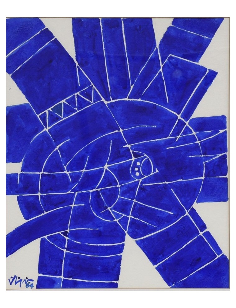 Aquarelle en bleu de Georges Collignon. Signée et datée 1964.