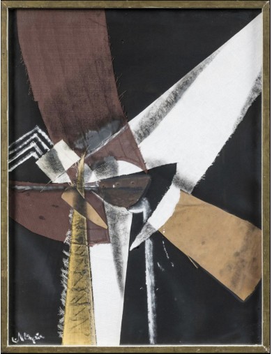 Composition. Technique mixte et collage. Signé en bas à gauche. Haut. 63 Larg. 47 cm.