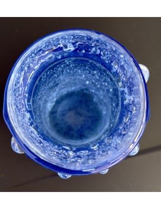 Mats Jonasson - Vase en épais transparent et bleu. Signé et numéroté sous la base. H :18 cm.
