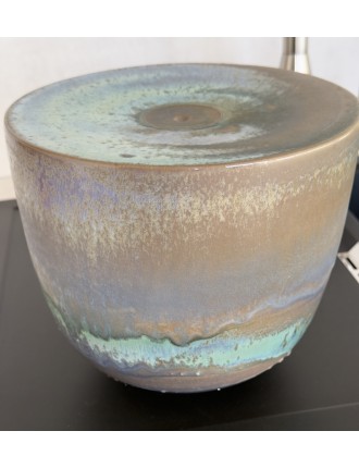 Antonio Lampecco - Vase en céramique à couverte émaillé gris et turquoise à reflets irisés.