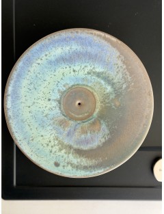 Antonio Lampecco - Vase en céramique à couverte émaillé gris et turquoise à reflets irisés.