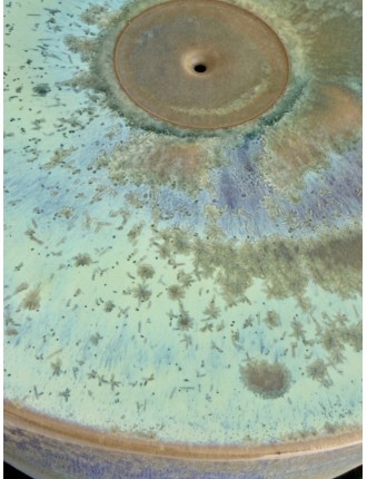 Antonio Lampecco - Vase en céramique à couverte émaillé gris et turquoise à reflets irisés.