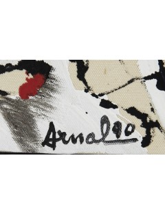 "Caché dans les marécages, je surveille l'arrivée des barbares". Acrylique sur toile.  Signée en bas au milieu et datée 90.