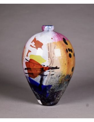 Vase - Ada Loumani - Vase ovoïde en verre multicouche à décor noir et bleu. Signé