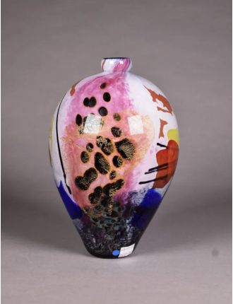 Vase - Ada Loumani - Vase ovoïde en verre multicouche à décor noir et bleu. Signé