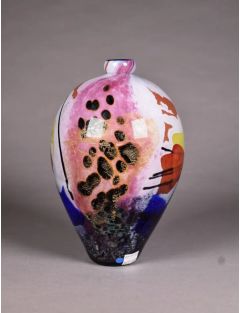 Vase - Ada Loumani - Vase ovoïde en verre multicouche à décor noir et bleu. Signé