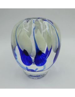 Vase - Jean-Claude Novaro - Vase soliflore à inscrutationbleues et blanches. H : 14 cm