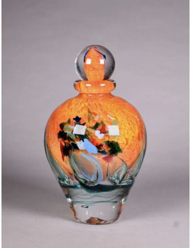 Vase - Jean-Claude Novaro - Flacon et son bouchon en verre multicouche à décor orange et