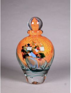 Vase - Jean-Claude Novaro - Flacon et son bouchon en verre multicouche à décor orange et