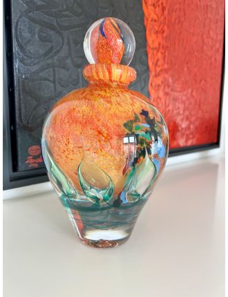 Vase - Jean-Claude Novaro - Flacon et son bouchon en verre multicouche à décor orange et