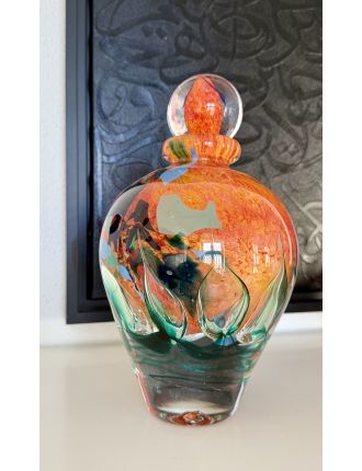 Vase - Jean-Claude Novaro - Flacon et son bouchon en verre multicouche à décor orange et