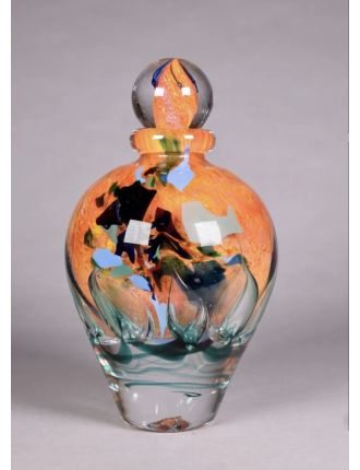Vase - Jean-Claude Novaro - Flacon et son bouchon en verre multicouche à décor orange et