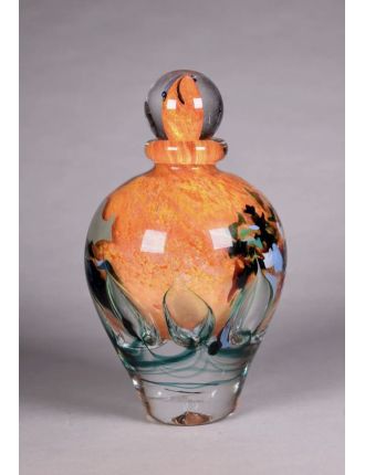 Vase - Jean-Claude Novaro - Flacon et son bouchon en verre multicouche à décor orange et