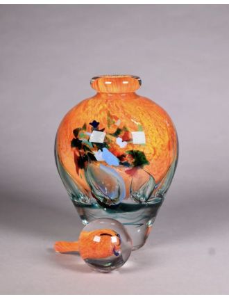 Vase - Jean-Claude Novaro - Flacon et son bouchon en verre multicouche à décor orange et