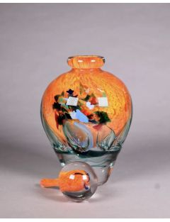 Vase - Jean-Claude Novaro - Flacon et son bouchon en verre multicouche à décor orange et