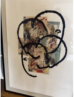 Estampe. Technique mixte avec passages de matériaux et collages de papier sur papier fait main de Rafael Canogar