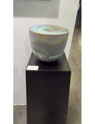Antonio Lampecco - Vase en céramique à couverte émaillé gris et turquoise à reflets irisés.