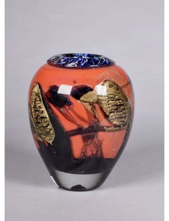 Vase - Jean-Claude Novaro - Vase balustre en verre multicouche rouge à paillons or, ruba