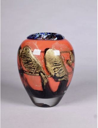 Vase - Jean-Claude Novaro - Vase balustre en verre multicouche rouge à paillons or, ruba