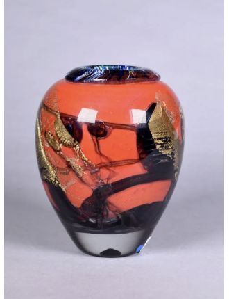 Vase - Jean-Claude Novaro - Vase balustre en verre multicouche rouge à paillons or, ruba