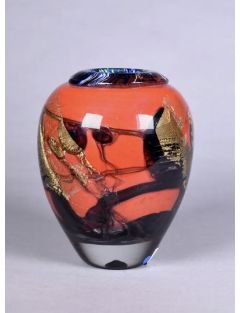 Vase - Jean-Claude Novaro - Vase balustre en verre multicouche rouge à paillons or, ruba