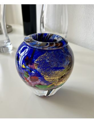 Vase - Jean-Claude Novaro - Vase balustre en verre multicouche bleu à paillons or et pol