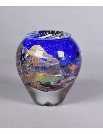 Vase - Jean-Claude Novaro - Vase balustre en verre multicouche bleu à paillons or et pol