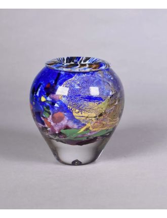 Vase - Jean-Claude Novaro - Vase balustre en verre multicouche bleu à paillons or et pol