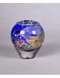 Vase - Jean-Claude Novaro - Vase balustre en verre multicouche bleu à paillons or et pol