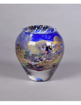 Vase - Jean-Claude Novaro - Vase balustre en verre multicouche bleu à paillons or et pol