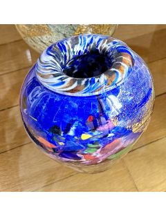 Vase - Jean-Claude Novaro - Vase balustre en verre multicouche bleu à paillons or et pol