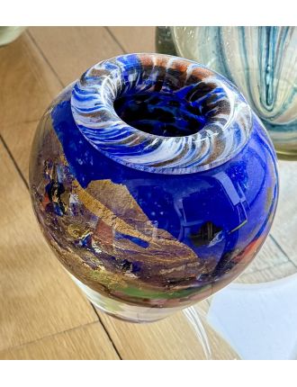 Vase - Jean-Claude Novaro - Vase balustre en verre multicouche bleu à paillons or et pol