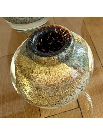 Vase - Jean-Claude Novaro - Vase en verre soufflé à décor d'inclusions dorées et polychr