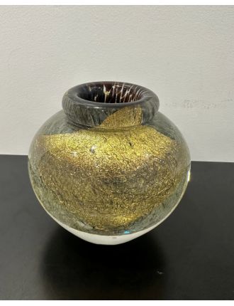 Vase - Jean-Claude Novaro - Vase en verre soufflé à décor d'inclusions dorées et polychr